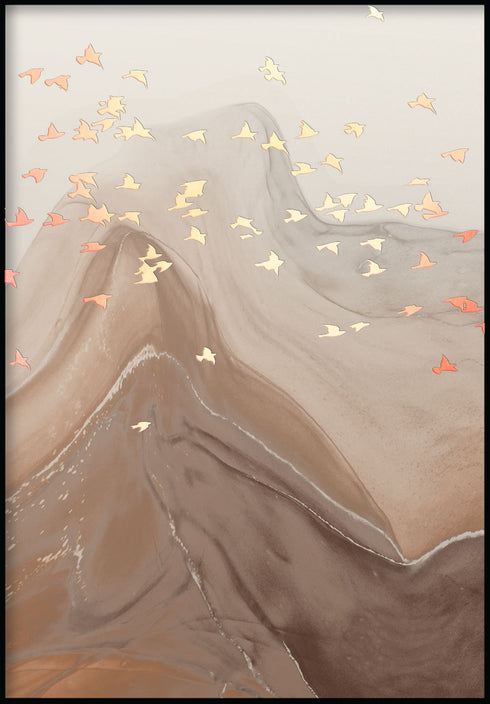 Caramel Birds Moyen Réel Or Rose Poster